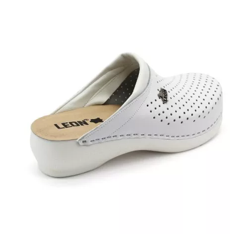Leon Comfort PU100 női bőr kényelmi klumpa fehér színben